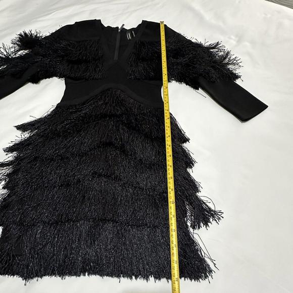 Marciano By Guess Black Mini Flapper Bodycon Fringe Plunge Dress XS Extra Small - Picture 7 of 11